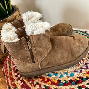 UGG Double zip tan Suede Ankle Boots with Shearling Lining